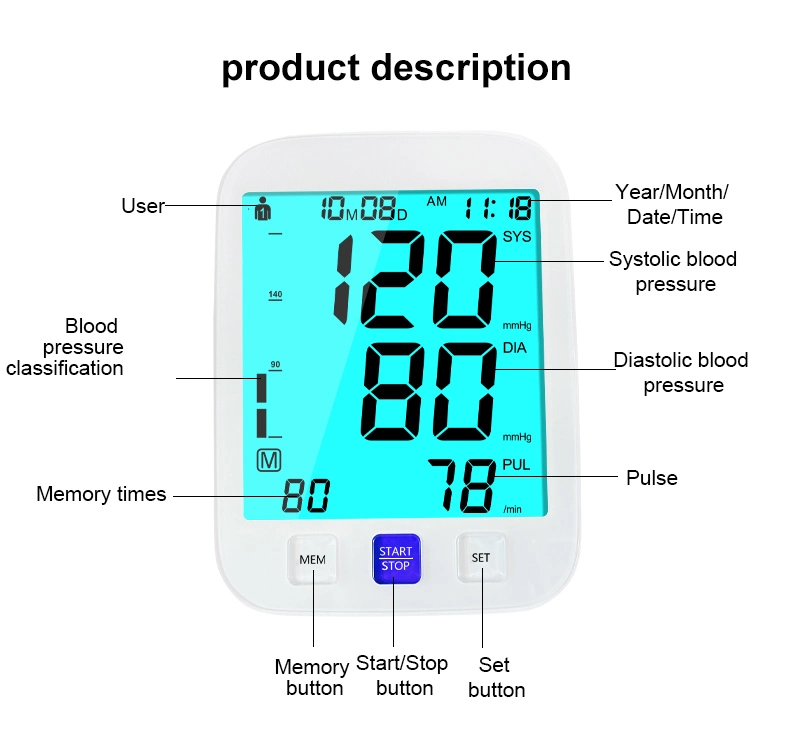 Medical Supply Digital Bp Machine Upper Arm Blood Pressure Monitor with CE/ISO Certificate